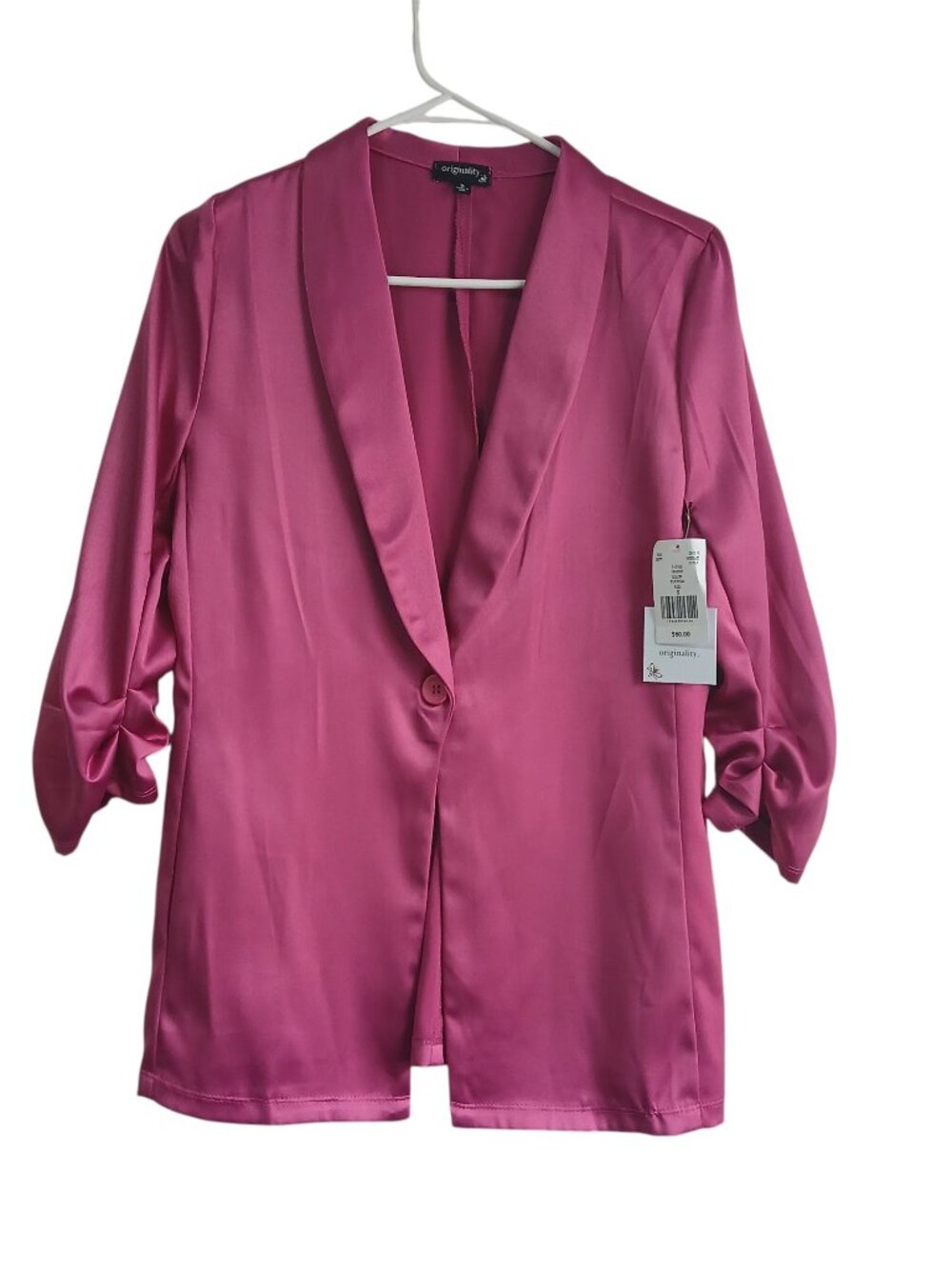 NWT Fushia Pink Satin Finish One Button Jacket Size Small
